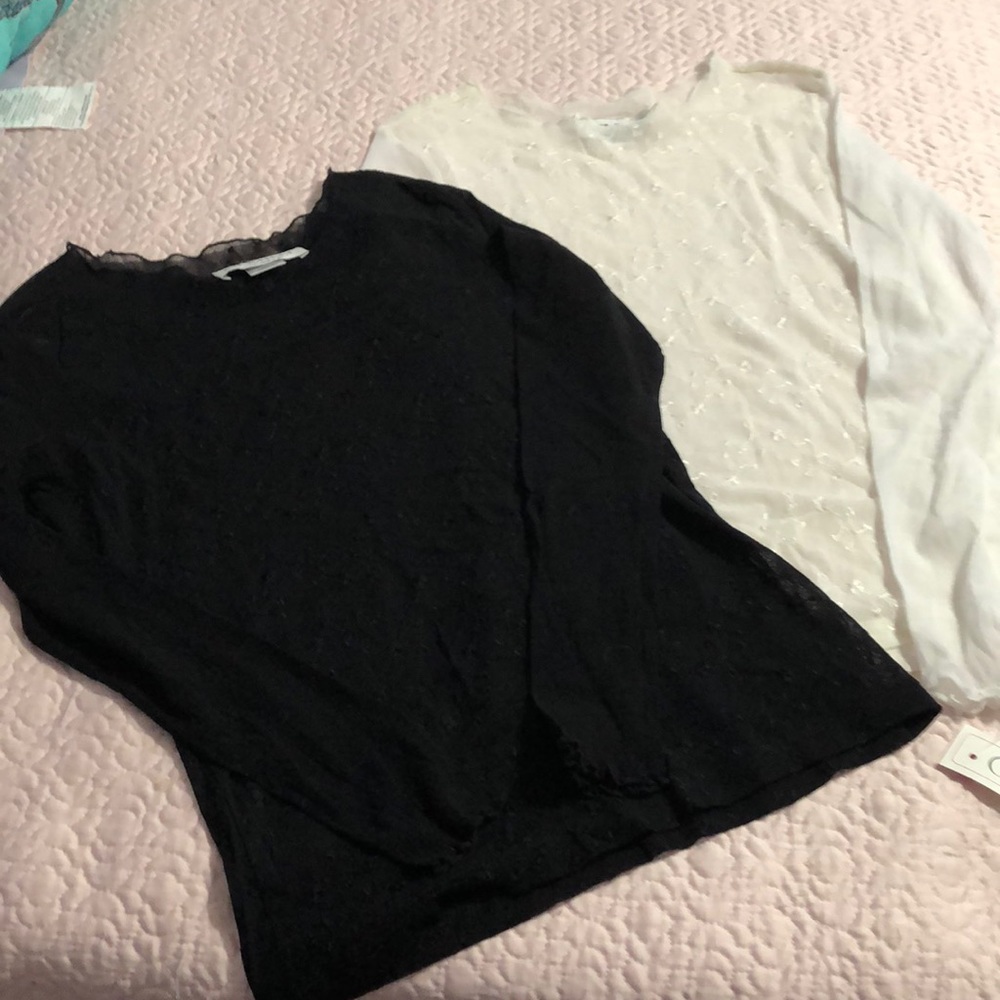 NWT - Pair-sheer stretchy eyelet Tops-black+cream